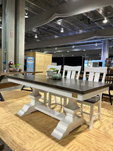 Load image into Gallery viewer, Stunning 72” dining set herringbone base white base stained top (SOLD)