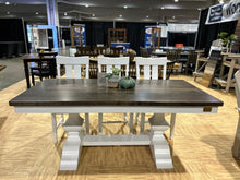 Load image into Gallery viewer, Stunning 72” dining set herringbone base white base stained top (SOLD)