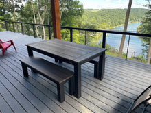 Load image into Gallery viewer, Outdoor dinning table with two matching benches made of poly
