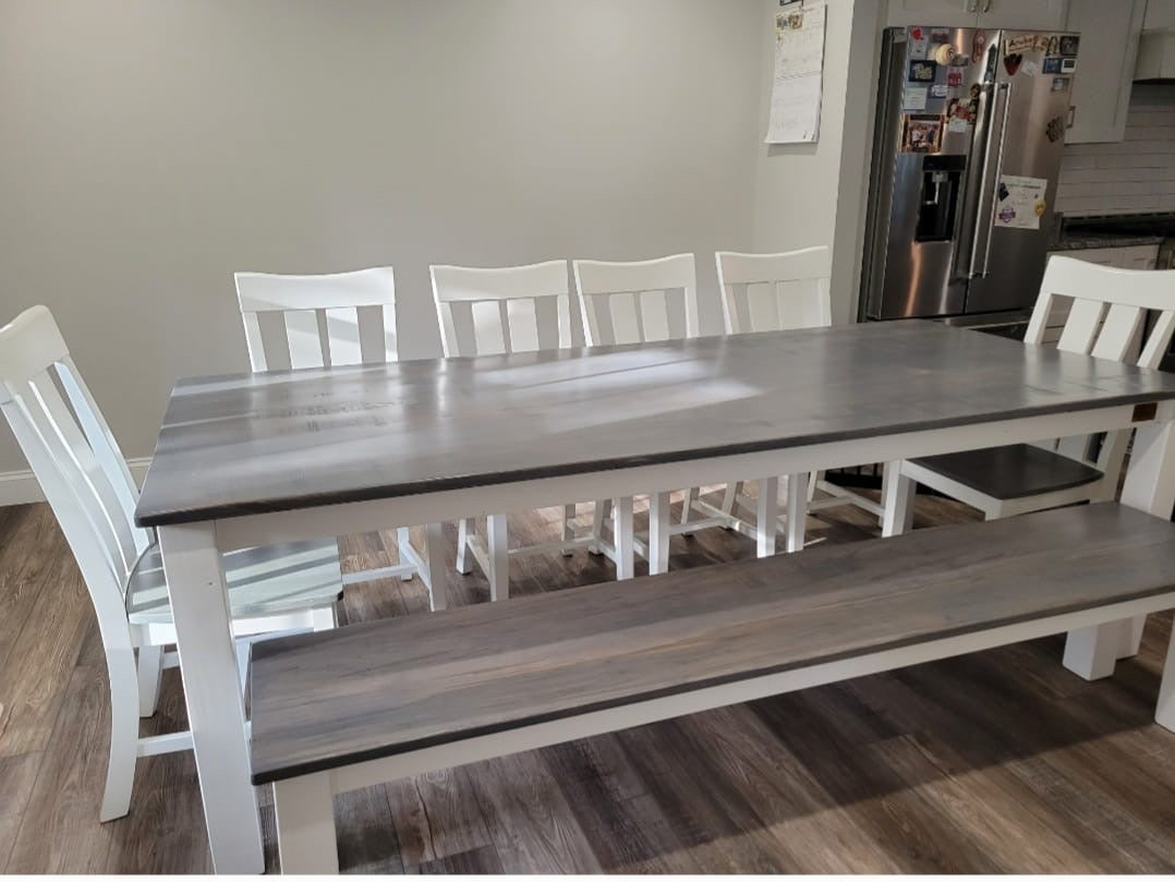 Grey farmhouse discount table with bench