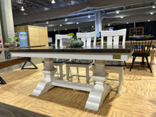 Load image into Gallery viewer, Stunning 72” dining set herringbone base white base stained top (SOLD)