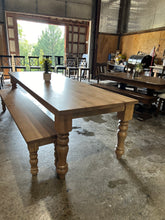 Load image into Gallery viewer, 9 foot Victorian spindle leg Table and bench Ready to ship