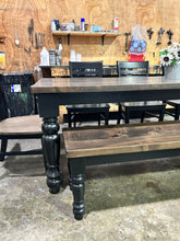 Load image into Gallery viewer, 96x40” Victorian Spindle leg table 2” top with matching bench