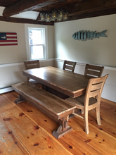 Load image into Gallery viewer,  This trestle bench goes perfectly with our trestle tables. Wooden Whale Workshop Custom Woodwork, Butler, PA ready to ship and custom woodwork.Unique and beautiful. Great prices.
