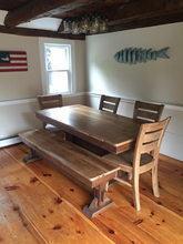 Load image into Gallery viewer,  This trestle bench goes perfectly with our trestle tables. Wooden Whale Workshop Custom Woodwork, Butler, PA ready to ship and custom woodwork.Unique and beautiful. Great prices.