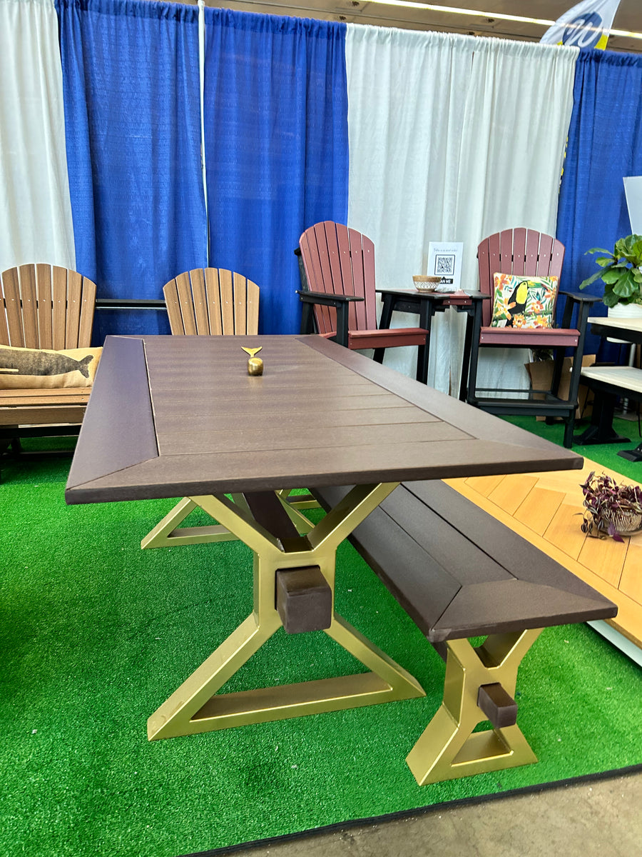 Metal X Beam Outdoor Bench Wooden Whale