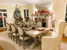 Load image into Gallery viewer, The dining table is the heart of the family. This stunning, sturdy dining table made from solid wood. No veneer is ever used. Affordable prices. Pottery barn style dining furniture. Best quality dining table made to last for generations to come!