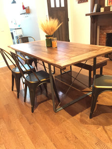 This gorgeous hand crafted table is skillfully built using reclaimed barn wood (usually pine), reclaimed hard wood (usually oak) or rough cut wood (usually maple) and handmade steel square legs. Wooden Whale Workshop Custom Woodwork, Butler, PA ready to ship and custom woodwork.Unique and beautiful. Great prices.