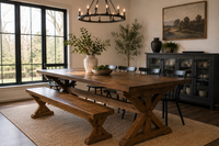 Trestle X Farmhouse Dining Table with Beam