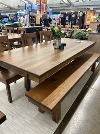 8’ Solid Wood Dining Set – 2” Thick Top Table + Bench + 3 Chairs (Ready to Ship)