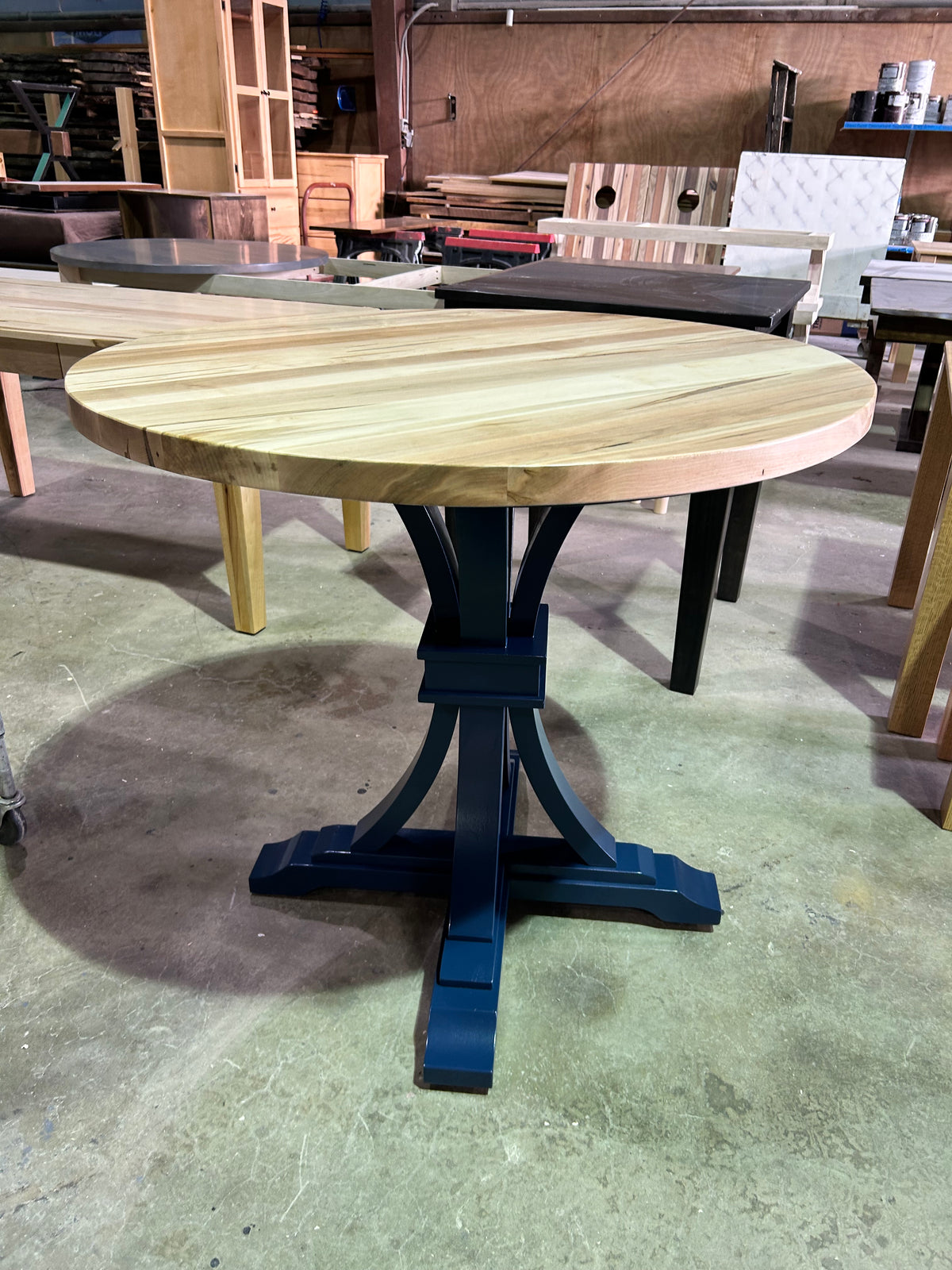 Round Riding Table Round Trestle X Farmhouse Dining Table - The Wooden Whale Workshop