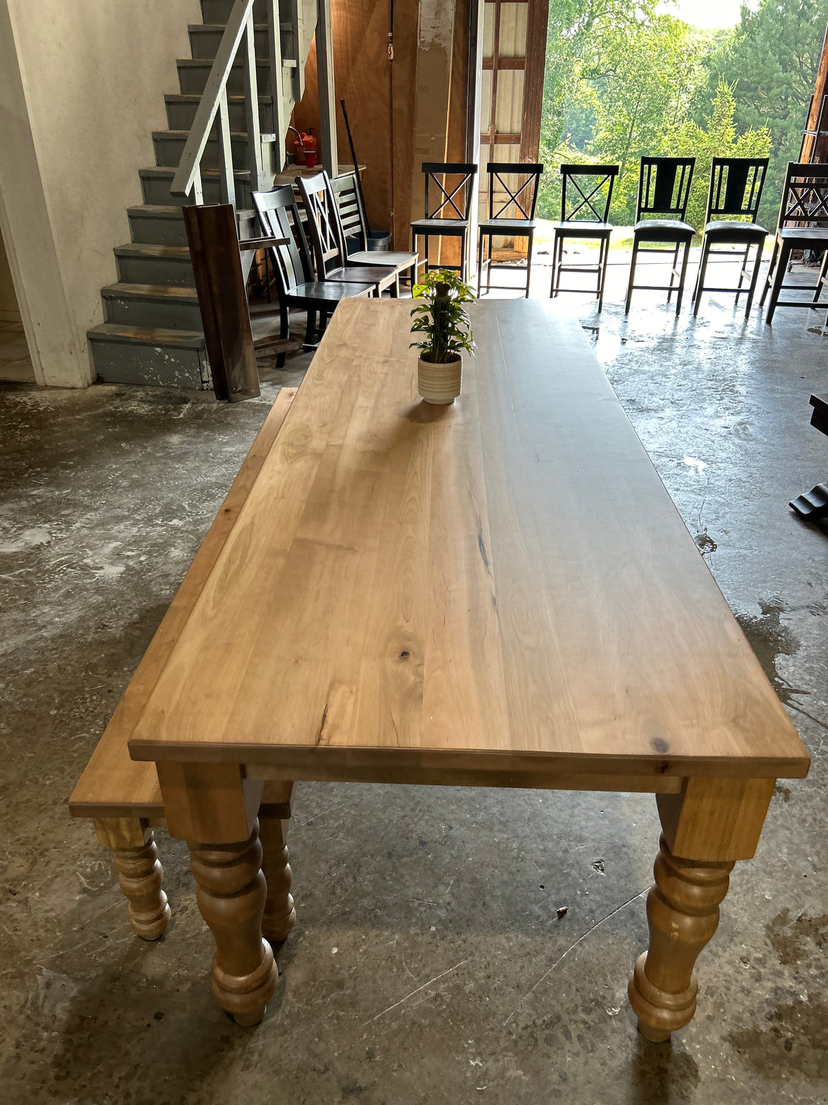 9 foot Victorian spindle leg Table and bench Ready to ship
