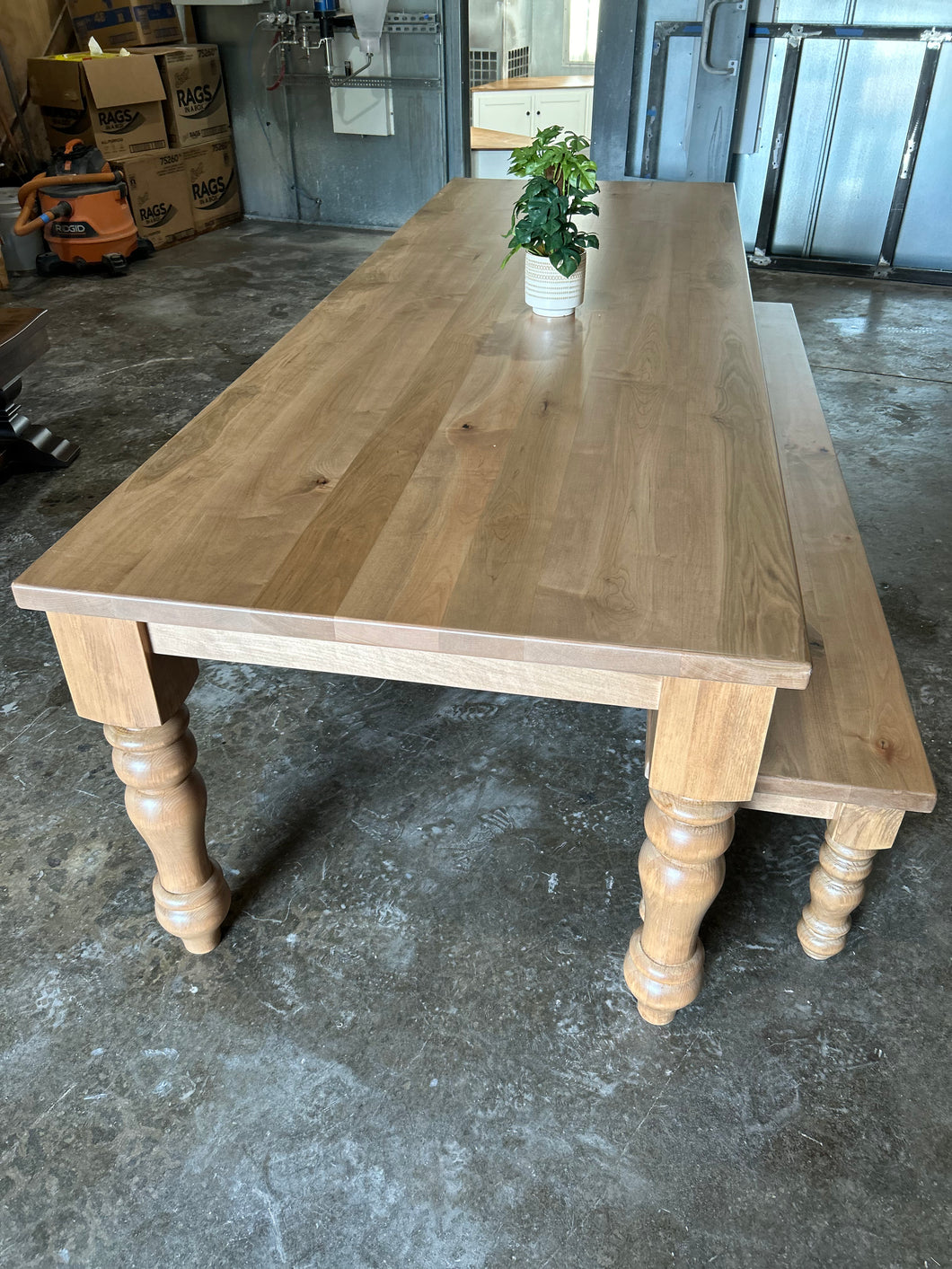 9 foot Victorian spindle leg Table and bench Ready to ship