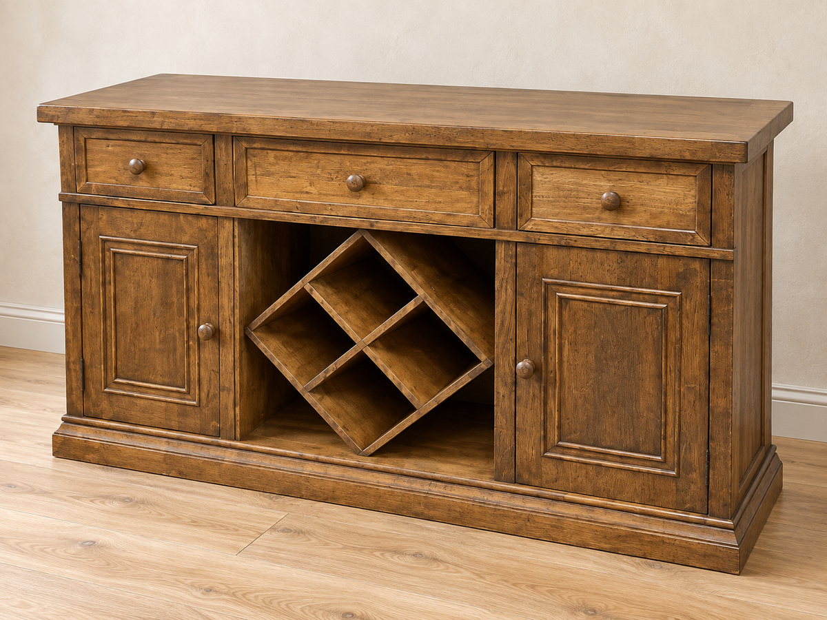 5 foot solid wood buffet with wine rack