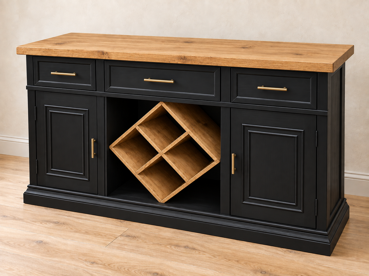 5 foot solid wood buffet with wine rack