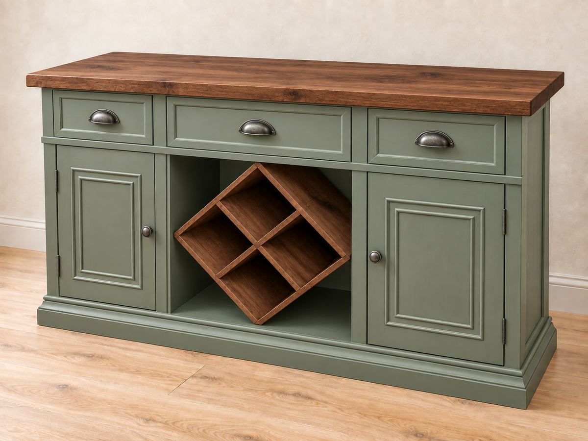 5 foot solid wood buffet with wine rack