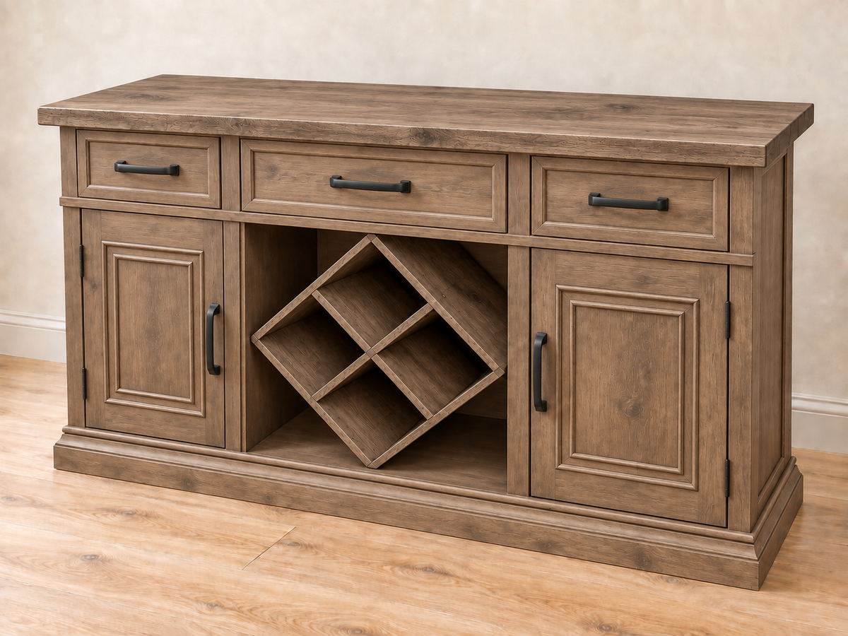 5 foot solid wood buffet with wine rack