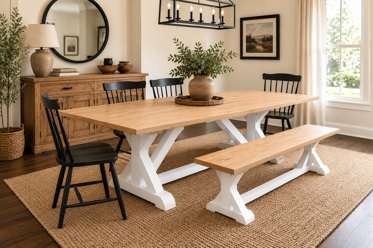 RH Inspired Trestle X Dinning Table