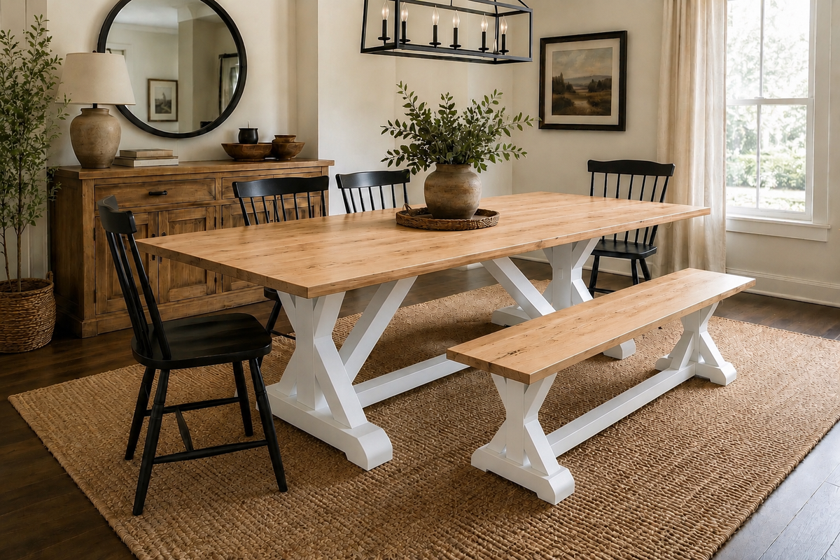 RH Inspired Trestle X Dinning Table