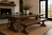 Trestle X Farmhouse Dining Table with Beam