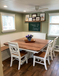 Square dining table with Trestle X Farmhouse base