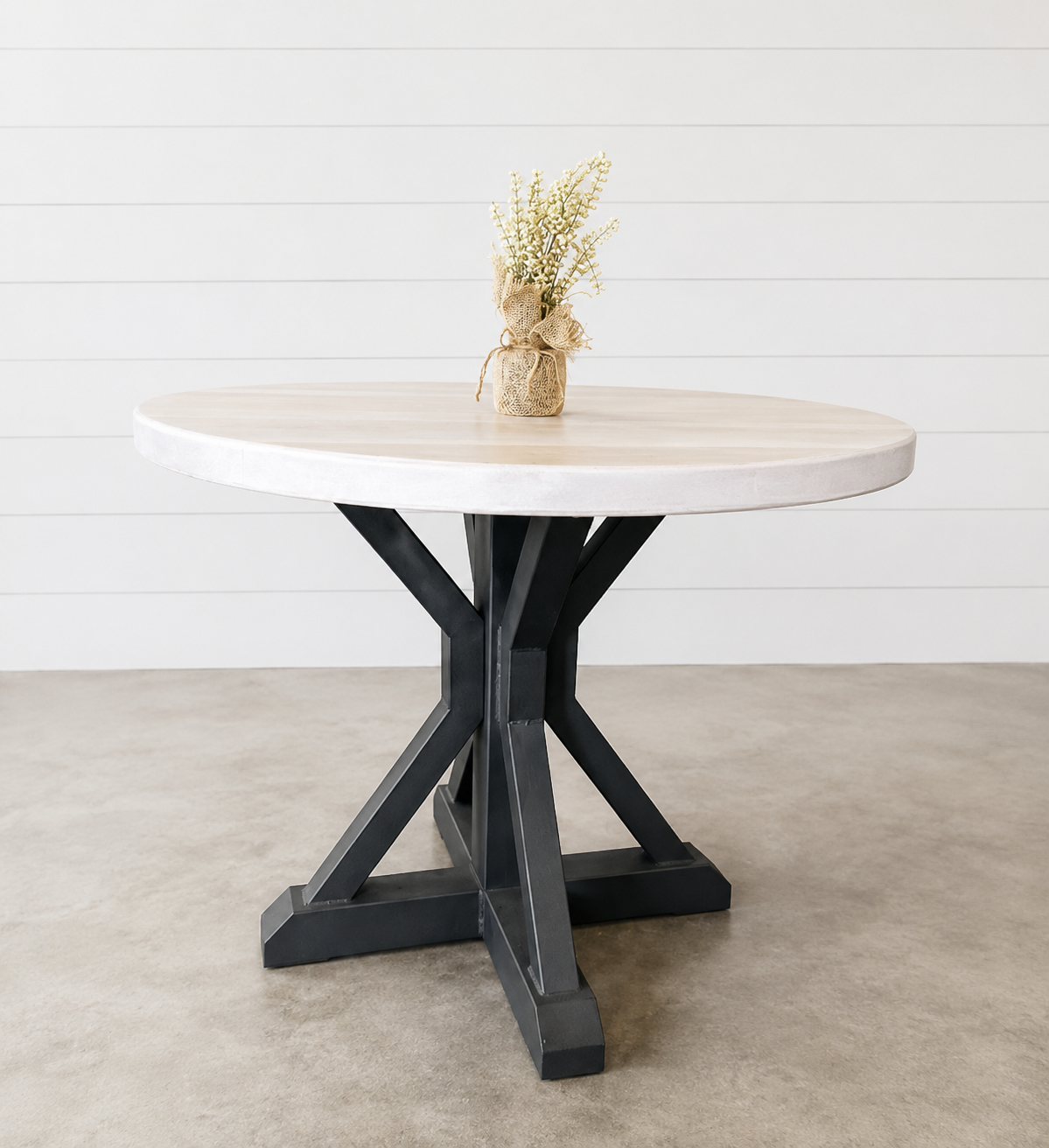 36” Round Kitchen Table with Black Metal Base | Ready to Ship | Wooden Whale Workshop