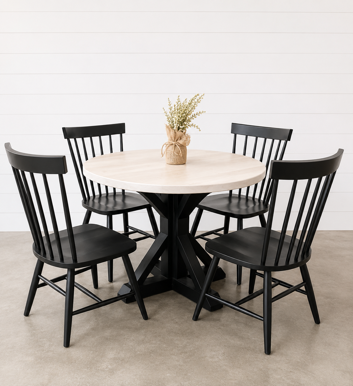 36” Round Kitchen Table with Black Metal Base | Ready to Ship | Wooden Whale Workshop