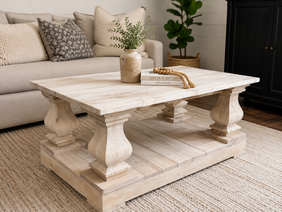 Solid Wood Farmhouse Coffee Table | 40” x 26” | Choose Your Stain | Ready to Ship | The Wooden Whale Workshop
