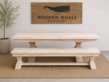 Load image into Gallery viewer, 84” Solid Maple Herringbone Dining Table with Matching Bench | Choose Your Stain | Ready to Ship | The Wooden Whale Workshop
