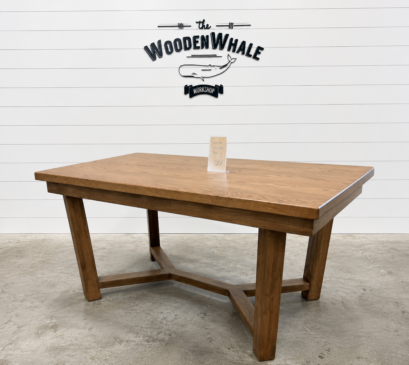 64” x 38” Solid Wood Farmhouse Dining Table with Megan Legs | Ready to Ship | The Wooden Whale Workshop