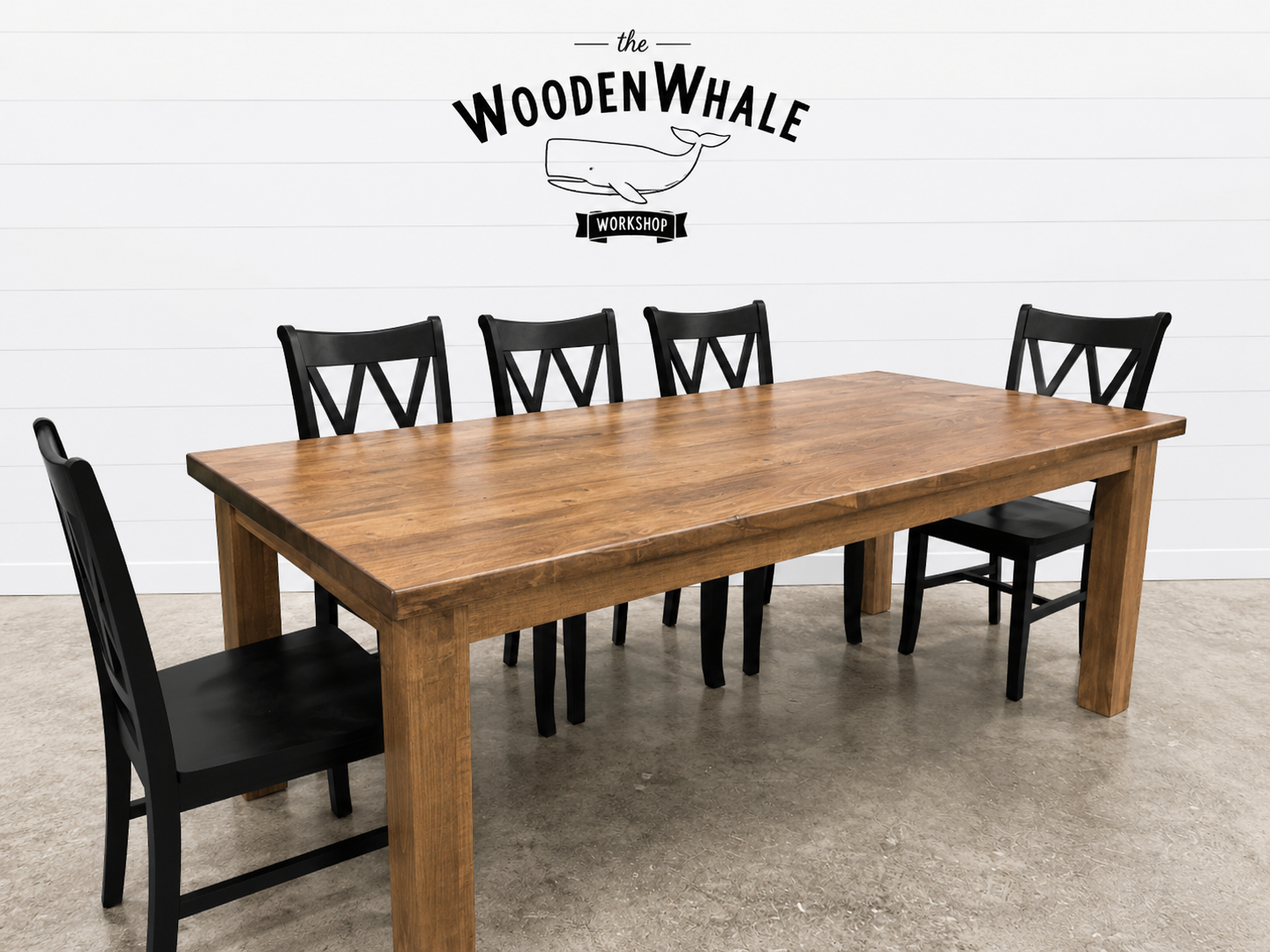84” × 40” Solid Maple Farmhouse Dining Table with Post Legs | Ready to Ship | The Wooden Whale Workshop