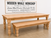 9 Foot Solid Maple Victorian Spindle Leg Dining Table with Matching Bench | Ready to Ship | The Wooden Whale Workshop
