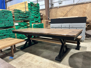 Trestle X Farmhouse Dining Table with Beam