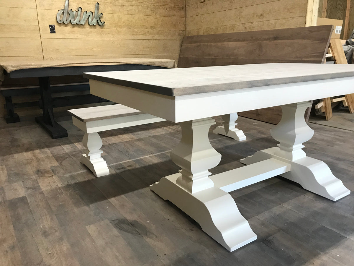 Can I get a table made? Yes we can, check out this turned 2 leg dining table with thick chunky top.