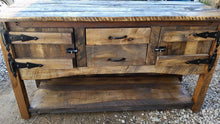 Load image into Gallery viewer, Handmade Rustic Buffet built using a mixture of reclaimed barn wood and rough cut wood. Wooden Whale Workshop Custom Woodwork butler pa ready to ship and custom woodwork.Unique and beautiful. Great prices.
