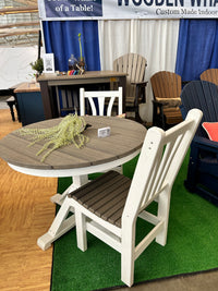 Fanback HDPE outdoor dining chair in driftwood and white