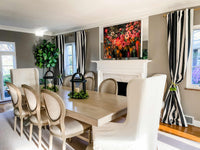 Wow! This stunning dining room has the perfect modern farmhouse decor. dining room inspiration to the max. This stunning table is the centerpiece of the room. This elegant solid wood table is build to last!