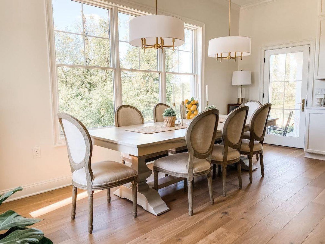 Farmhouse dining set with oval-back chairs