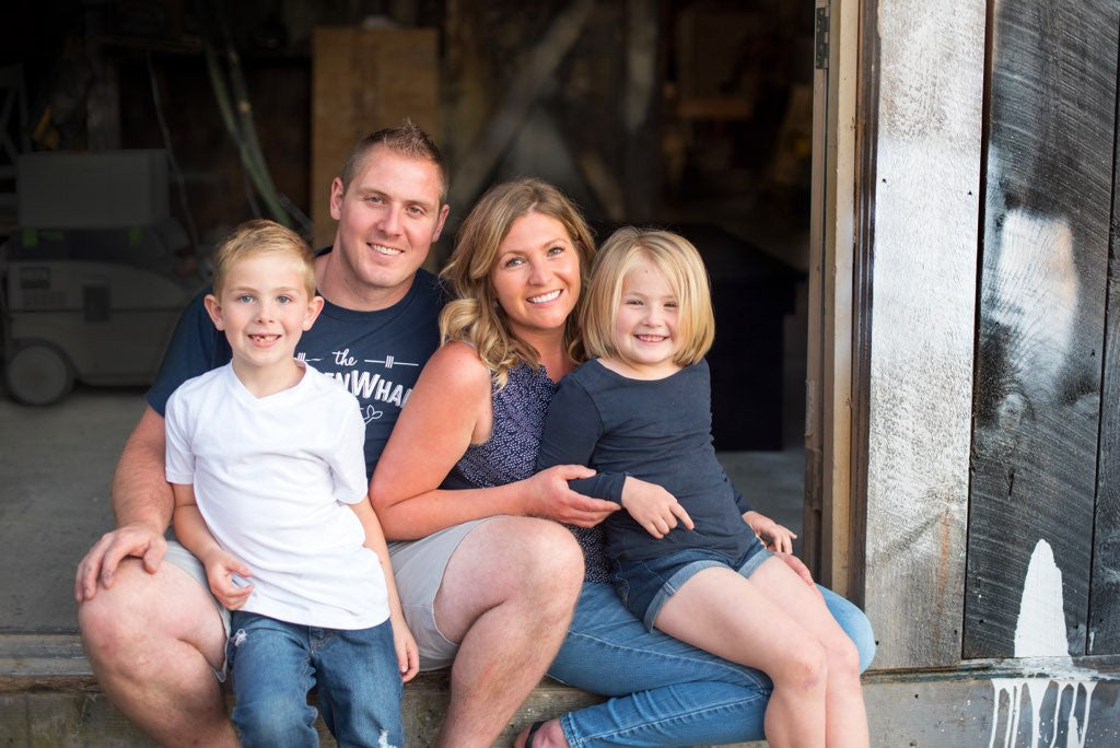The family behind Wooden Whale Workshop in their workshop
