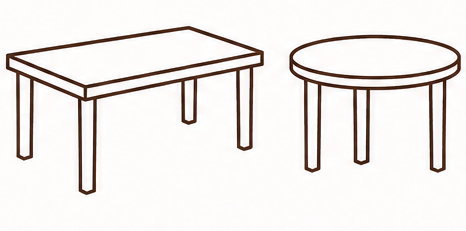 Line drawing of two dining tables